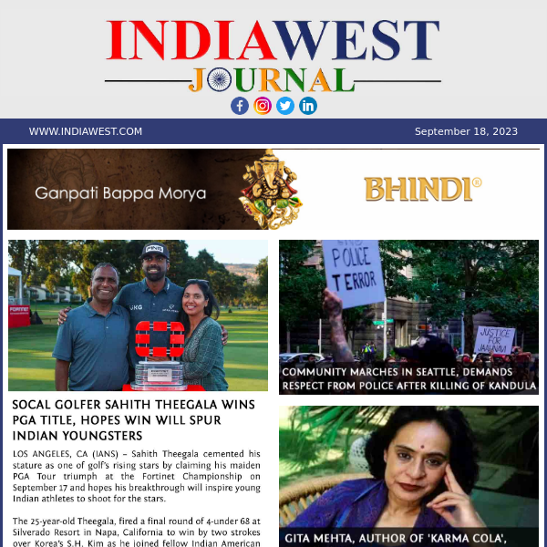 IndiaWest: Today's News, 18 September 2023