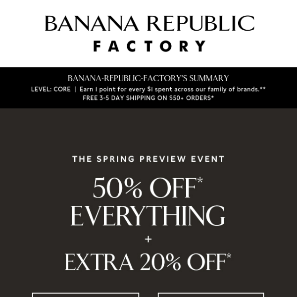 Last call for 50% off everything + an extra 20% off