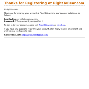 Thanks for Registering at RightToBear.com