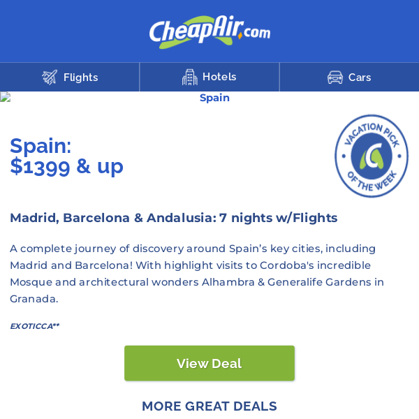 $1399+ // Spain: 7 nights w/Flights