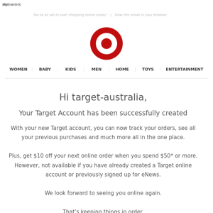 Your Target online account is now ready