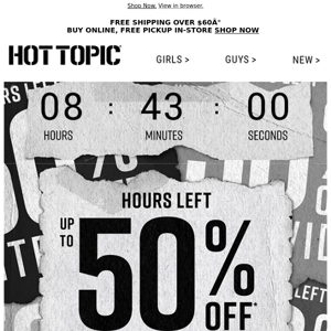 Up to 50% OFF ends in hours 🗣