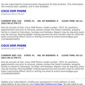 GSA Auctions Communication Equipment Update