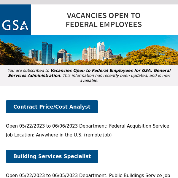 New/Current Job Opportunities at GSA Open to All Federal Employees & Special Appointment Eligibles