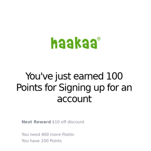 You've just earned 100 Points for Signing up for an account