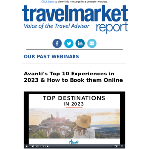 On Demand: Avanti's Top 10 Experiences in 2023, Newly Enhanced Allianz Travel Insurance, Other Past Webinars