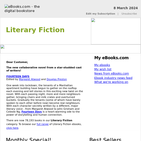 Literary Fiction : Tana French, Matt Gallagher, Flora Carr, Armistead Maupin...