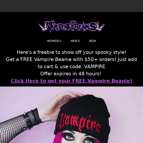 We're giving away FREE Vampire Beanies! 🧛🦇🖤
