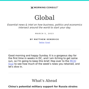 Morning Consult Global: What's Ahead & Week in Review
