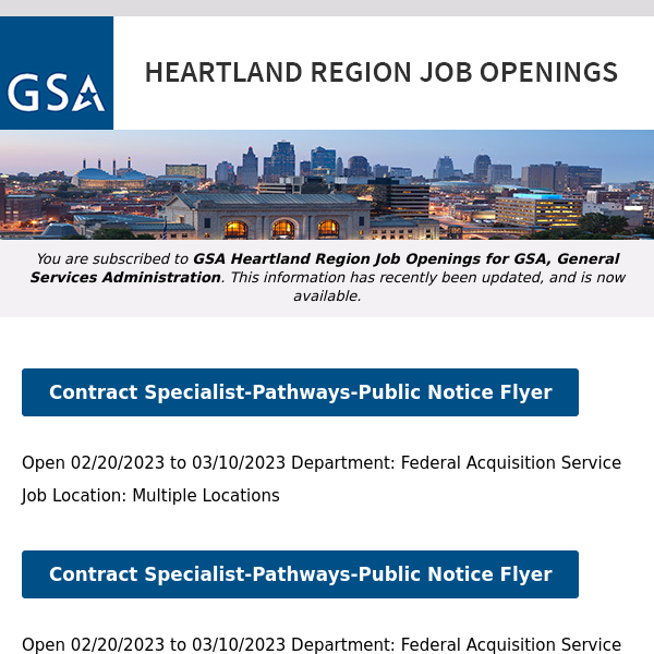 New/Current Job Opportunities in the GSA Heartland Region