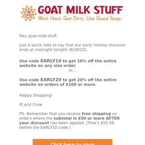 [Last chance] Up to 20% off ALL Goat Milk Stuff!