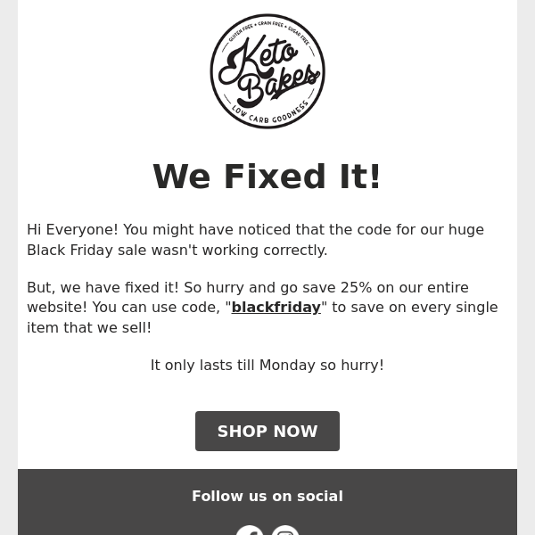 OOPS! Black Friday Code Works Now!