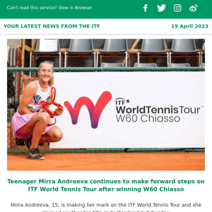 ITF Newsletter - Breakthrough win for Mirra Andreeva as Gonzalo Bueno keeps winning