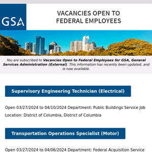 New/Current Job Opportunities at GSA Open to All Federal Employees & Special Appointment Eligibles