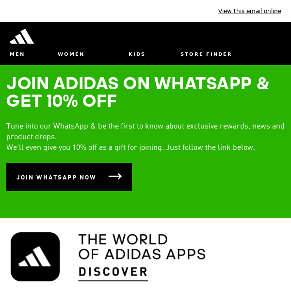 Get 10% off when you join the adidas WhatsApp community - Adidas