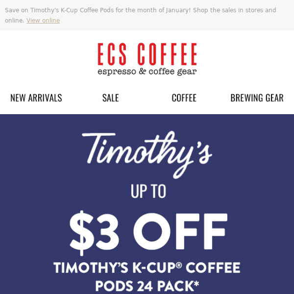 Up to $3 Off Timothy's Coffee ☕