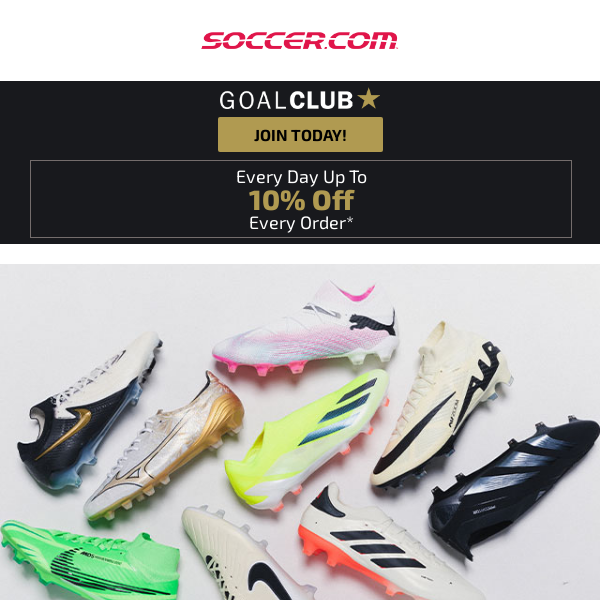 ⚽️ New Soccer Cleats are Here! Save Up To 10% & Earn Points With Goal Club!