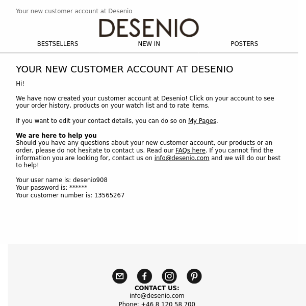 Your new customer account at Desenio