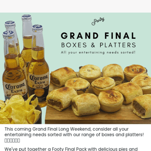Grand Final Boxes & Platters!! 🏈🥧🍺