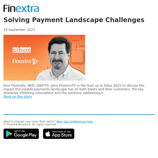 Finextra News Flash: Solving Payment Landscape Challenges