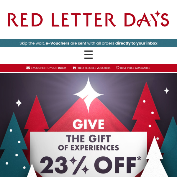 Get 23% off Christmas gift experiences!
