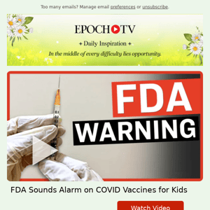 FDA Sounds Alarm on COVID Vaccines for Kids