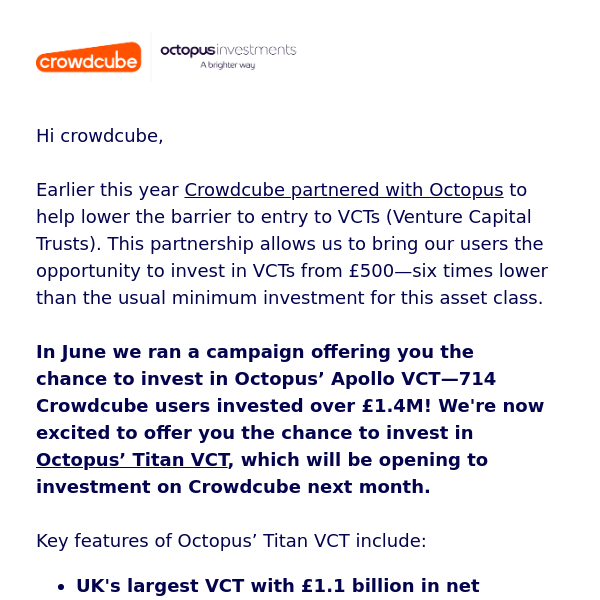 Coming soon to Crowdcube: Octopus’ Titan VCT