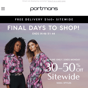 Final Days To Shop 30-50% Off Sitewide