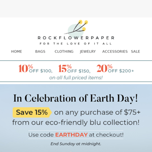 15% off for Earth Day! 💙