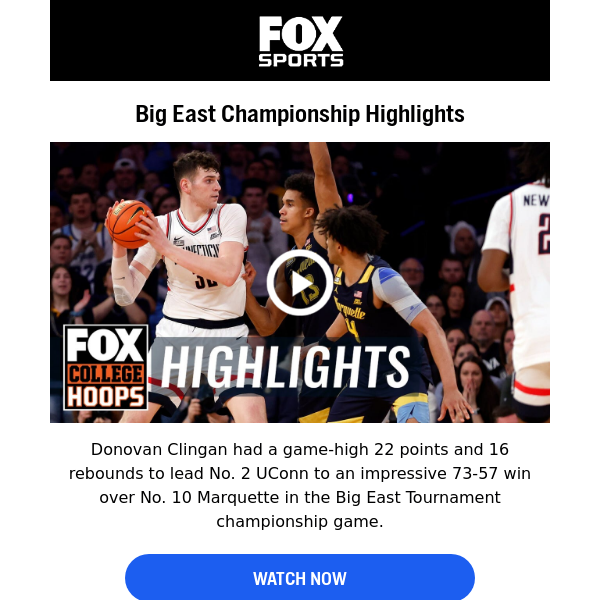 WATCH>> Clingan leads Huskies to Big East Tournament crown 👑