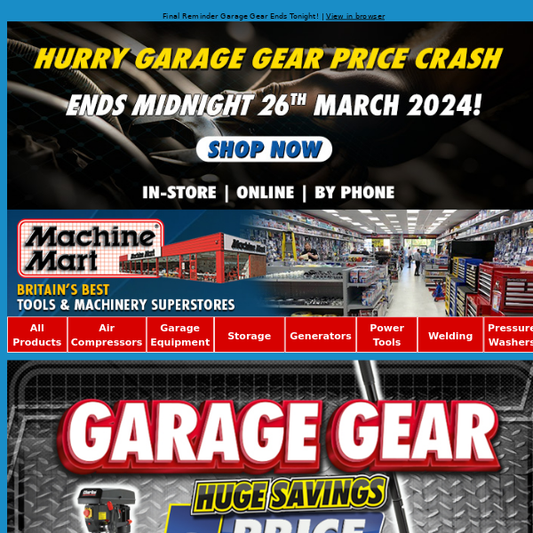 Reminder: 34 Garage Gear Special Offers Must End Today!