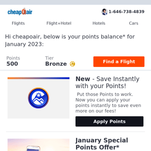 Your CheapOair ClubMiles Balance for January!