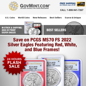 Flash Sale! Save On PCGS MS70 FS 2022 Silver Eagles Featuring Red, White, and Blue Frames!