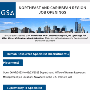 New/Current Job Opportunities in the GSA Northeast & Caribbean Region