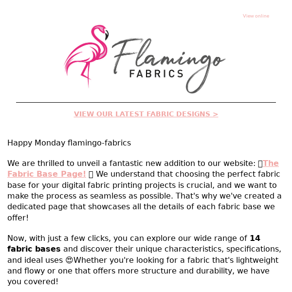 Flamingo Fabrics Choosing your Fabric Base just got easier!😍