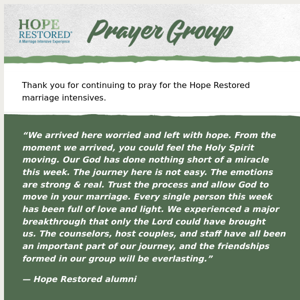 Hope Restored Prayer Initiative — Week of March 11th