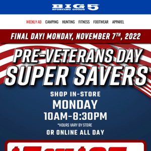 Last Chance ☝️ $5 Off $25 ⭐ Pre-Veterans Day Savings