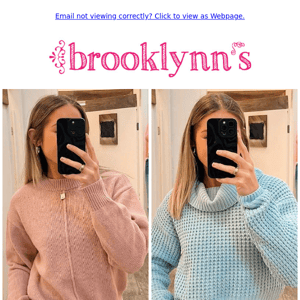 Staying cute & cozy with NEW sweaters in store! Shop in-store or online at www.brooklynns.com.