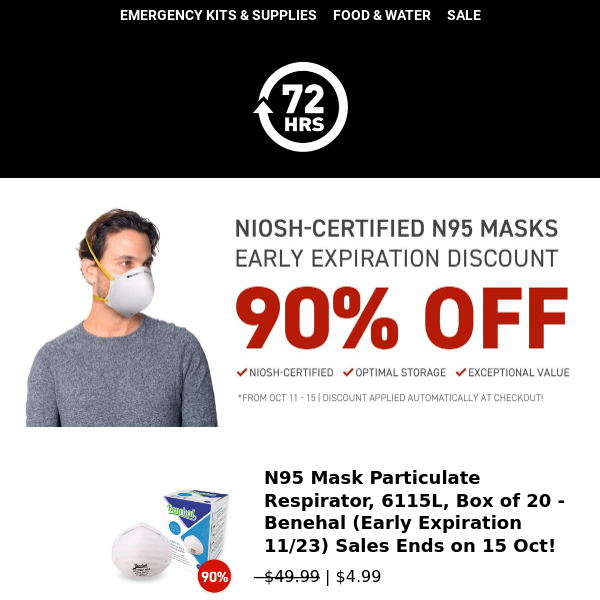 Secure Premium Protection with NIOSH-Certified N95 Masks from 72hours.ca