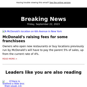 McDonald's raising fees for some franchisees