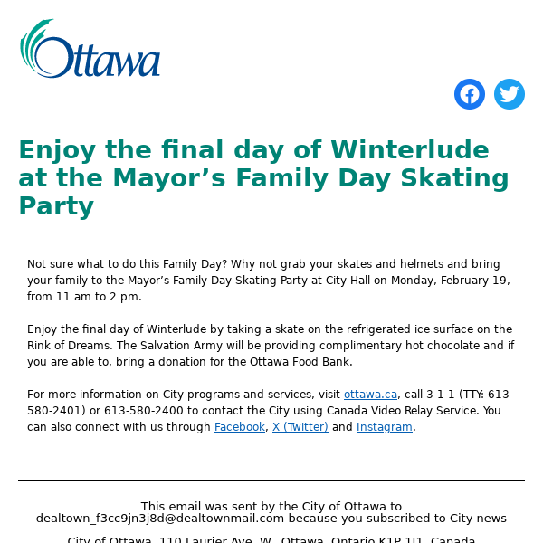Enjoy the final day of Winterlude at the Mayor’s Family Day Skating Party