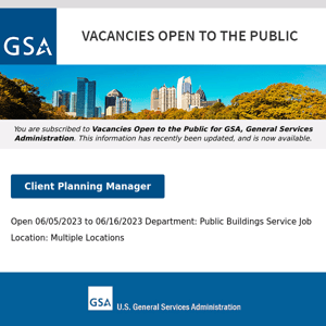 New/Current Job Opportunities at GSA Open to the Public (All U.S. Citizens)