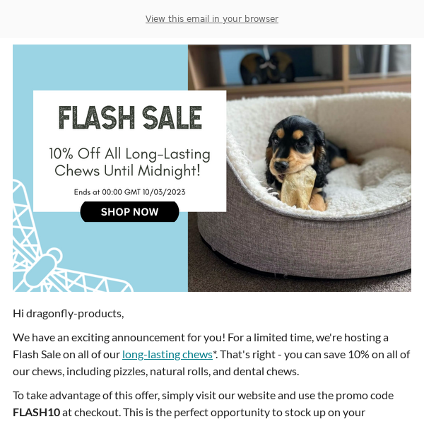 📣 Flash Sale Alert - Save 10% on Long-Lasting Chews!