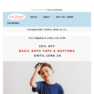 20% Off Basic Boys Tops + Boys Bottoms & Girls Short Sleeve Dresses👗