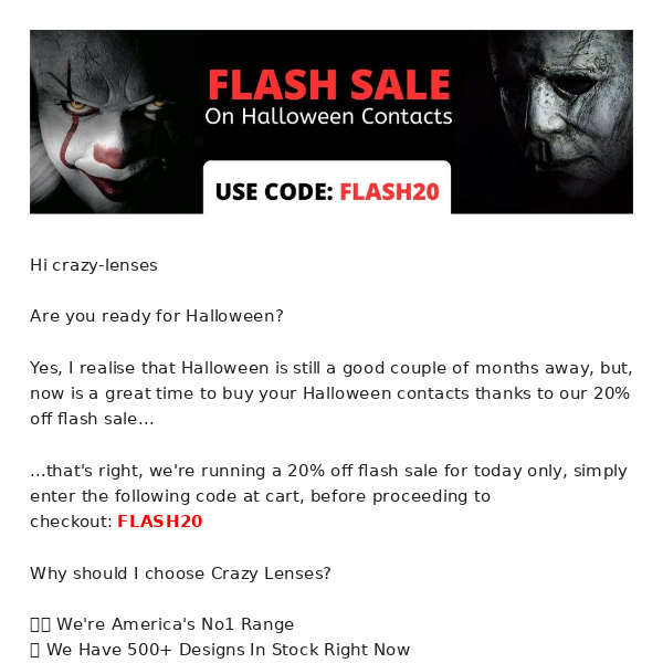 RE: 20% Off America's No1 Halloween Contacts 🎃