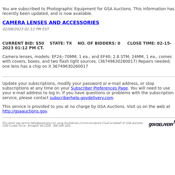 GSA Auctions Photographic Equipment Update