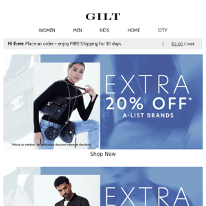 EXTRA 20% Off A-List Brands ★ You’ve got the in.