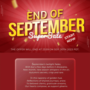 End of September Super Sale Start! Get Your Chance to Spin!