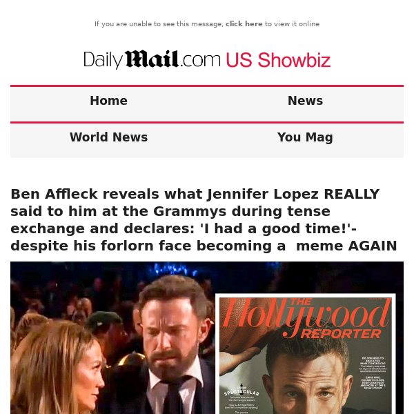 Ben Affleck reveals what Jennifer Lopez REALLY said to him at the Grammys during tense exchange and declares: 'I had a good time!'- despite his forlorn face becoming a  meme AGAIN