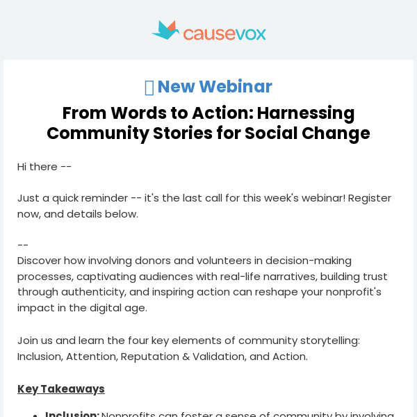 Last Chance: [Webinar] From Words to Action: Harnessing Community Stories for Social Change